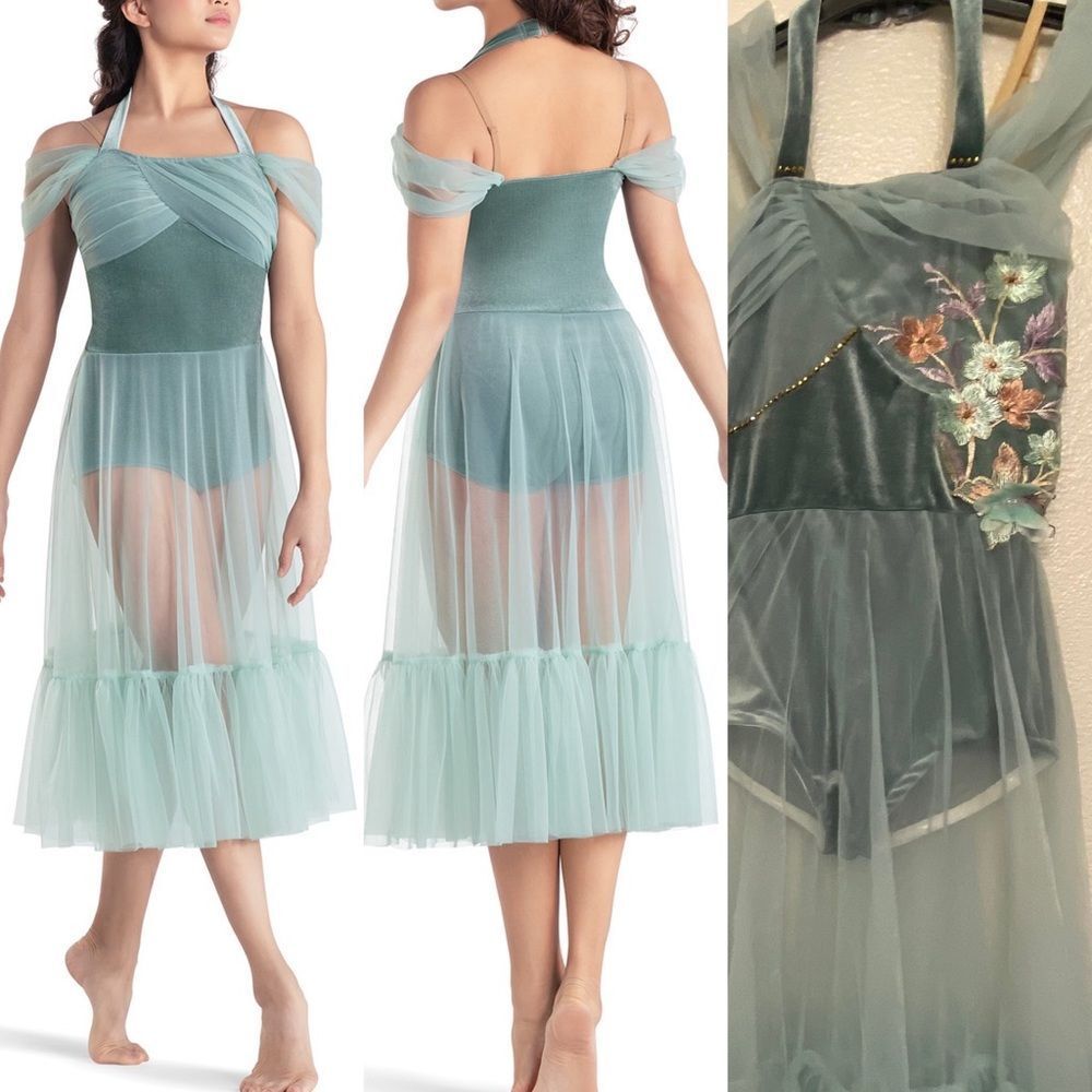 Revolution 10th House Dance Costume sage green velvet dress CASCADE TH22044 SA